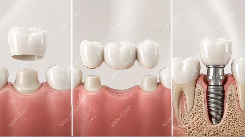 Crown vs Bridge vs Implant